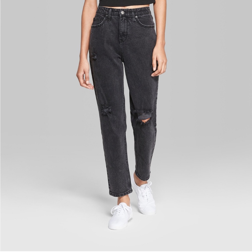 Wild Fable- High Rise Skinny Jean with deconstructed knees, Black, Size 16